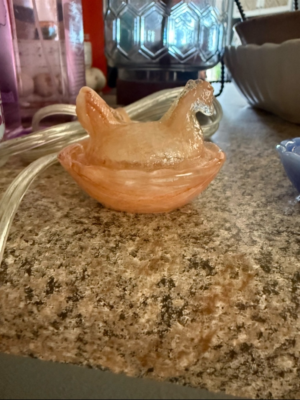2 in amber swirl hen on nest salt cellar